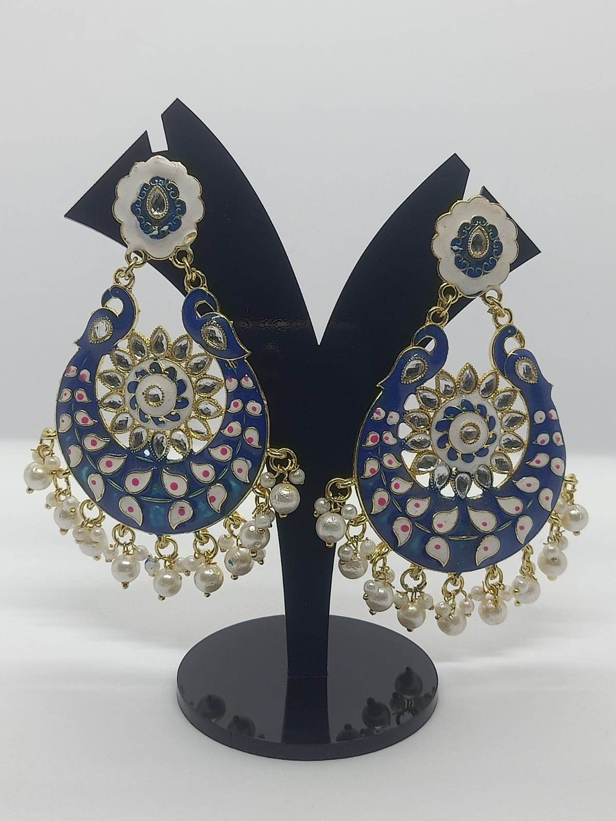 Blue Meenakari Chandbali