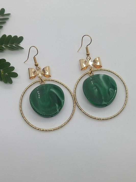 Fancy Green Hoop Earrings