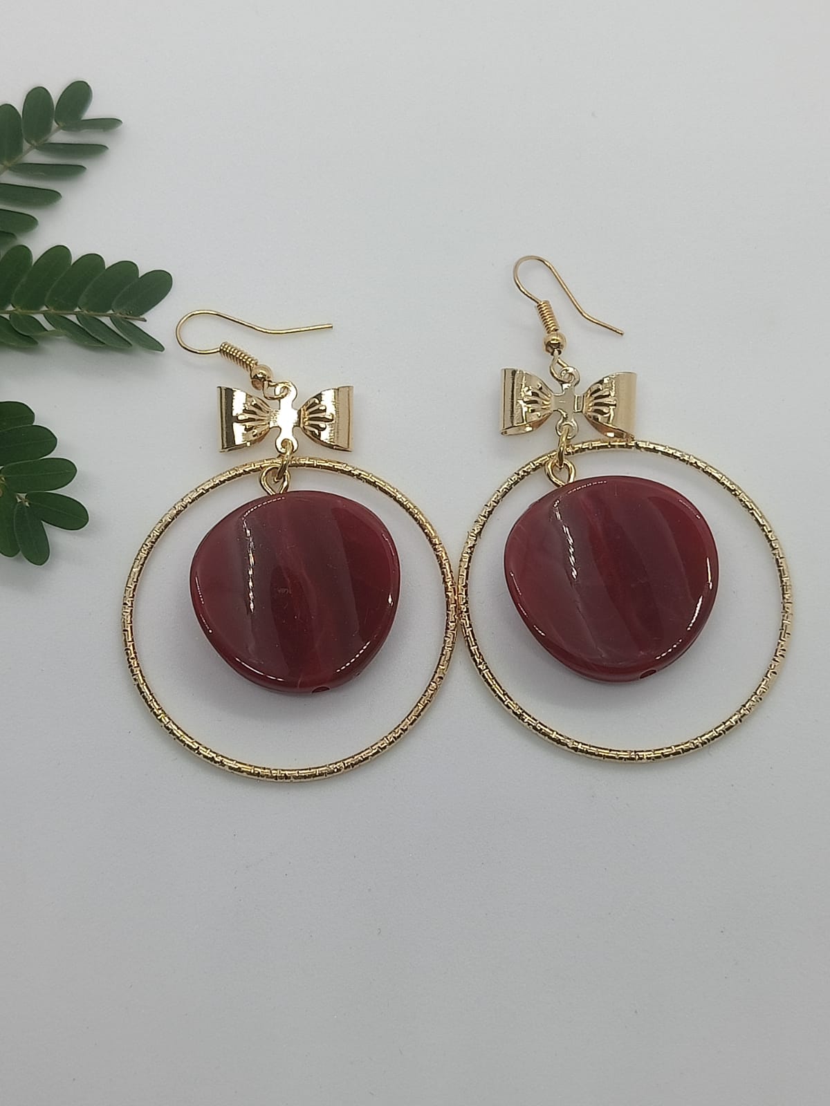 Fancy Maroon Hoop Earrings