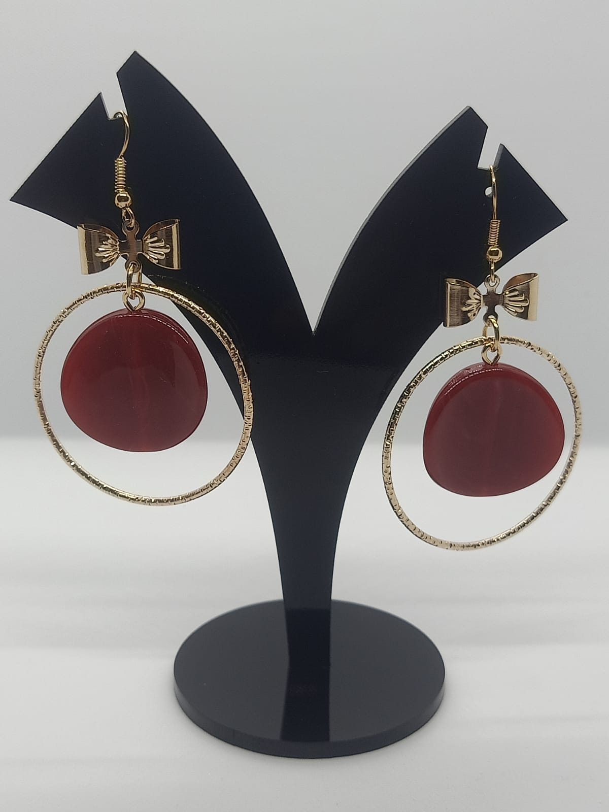 Fancy Maroon Hoop Earrings