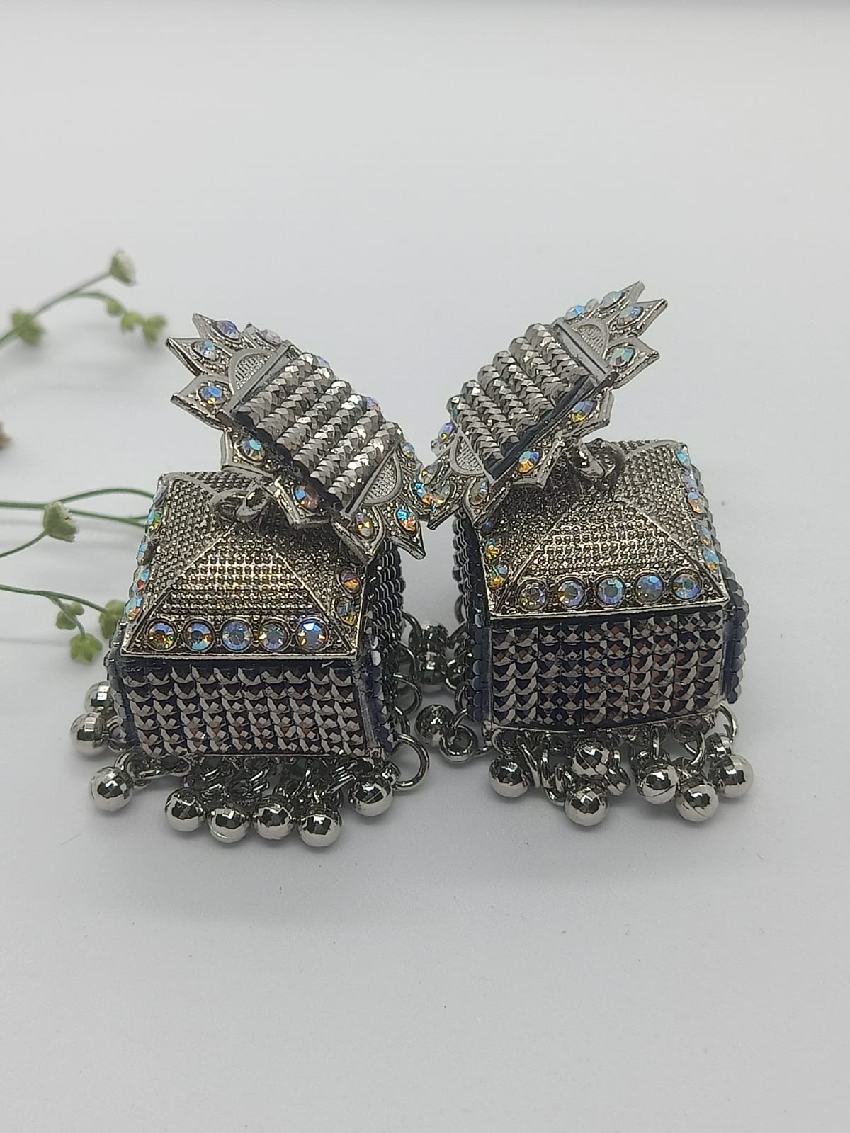 Floral Square Oxidised Jhumka