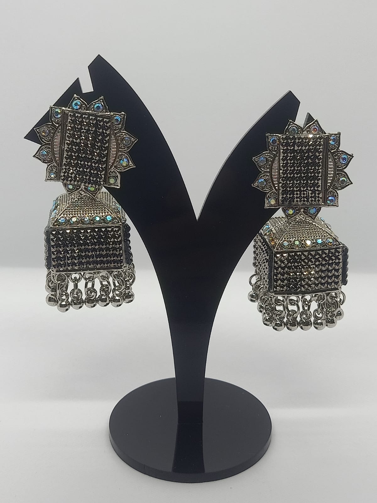 Floral Square Oxidised Jhumka