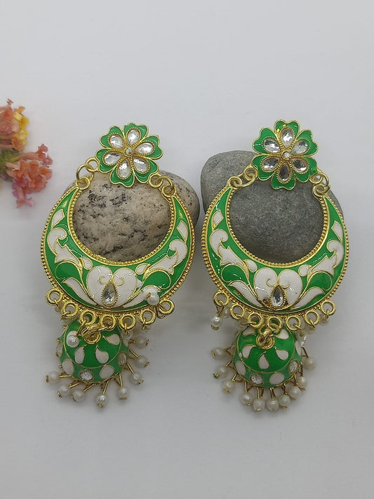 Green Meenakari Chand Jhumka