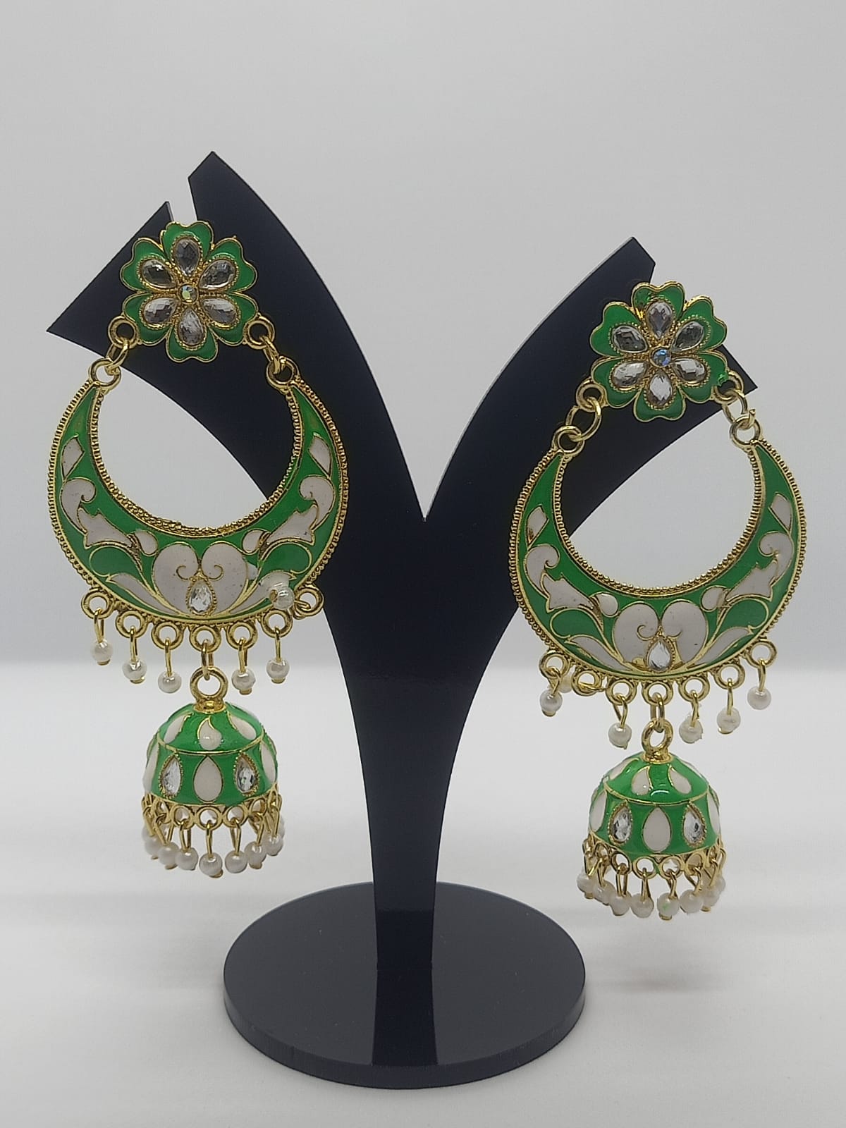 Green Meenakari Chand Jhumka