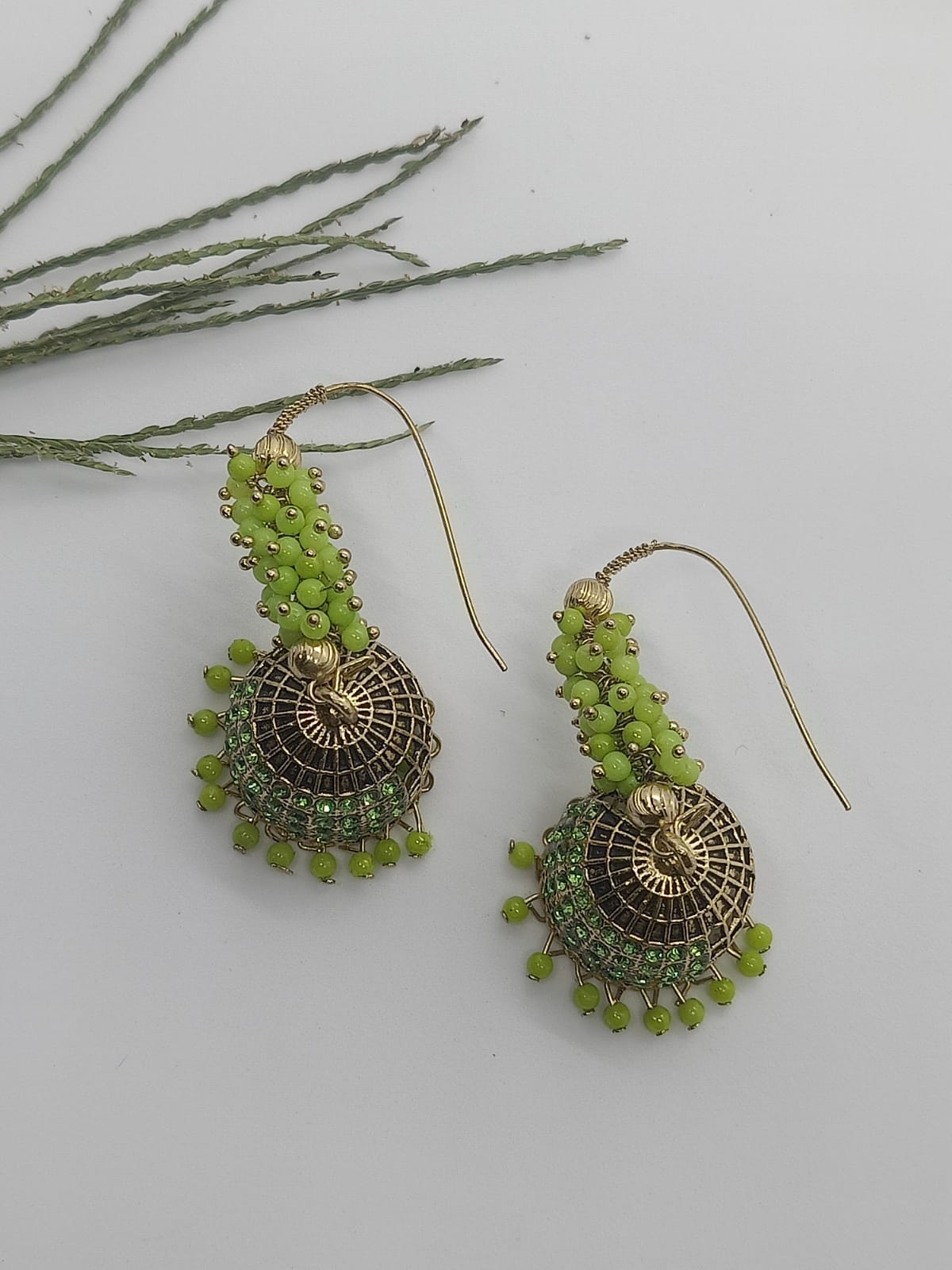 Green Pearls Ethnic Jhumka