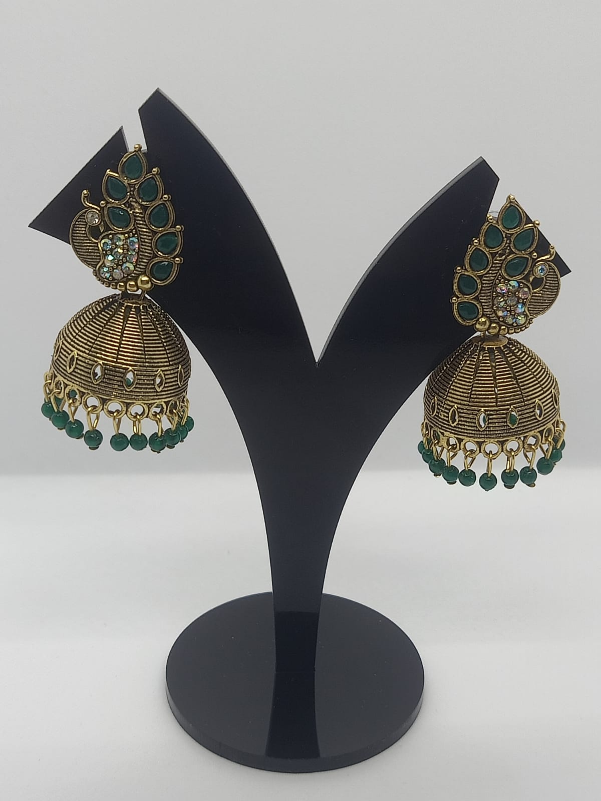 Oxidised Green Peacock Jhumka