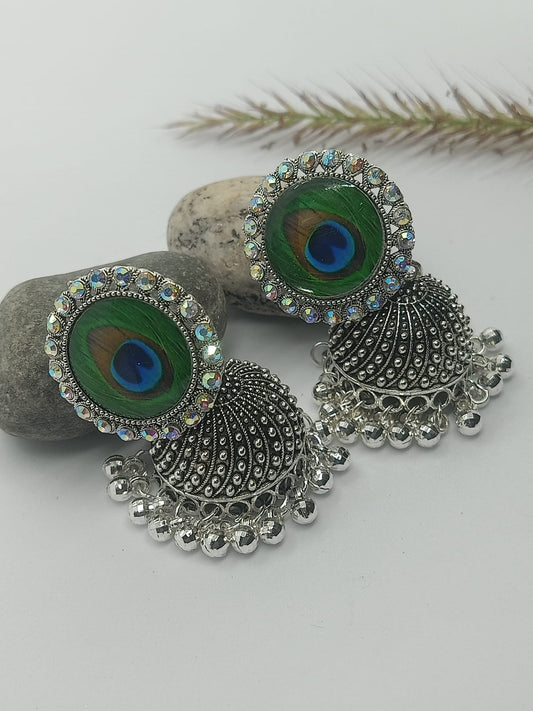 Oxidised Peacock Jhumka