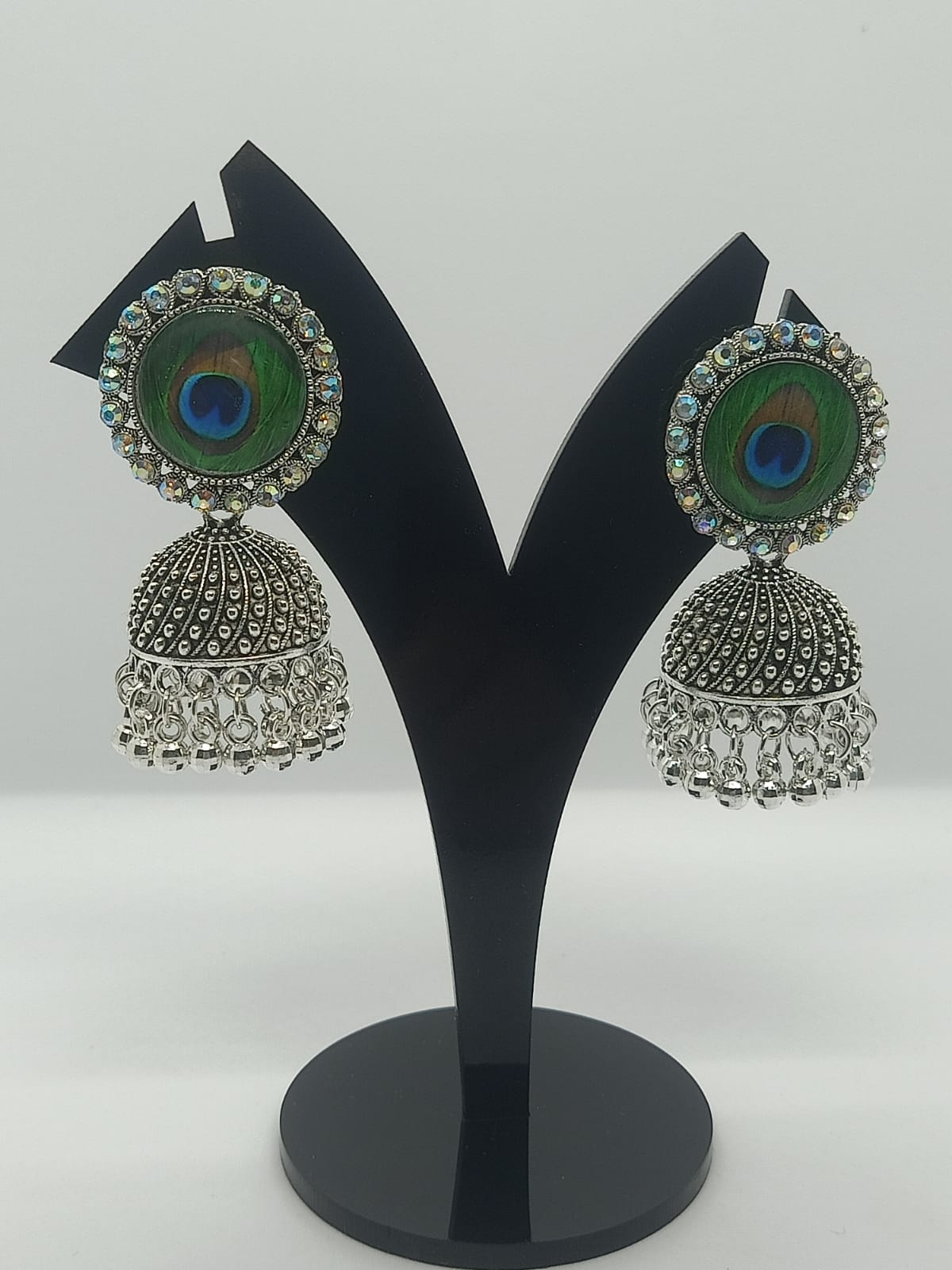 Oxidised Peacock Jhumka