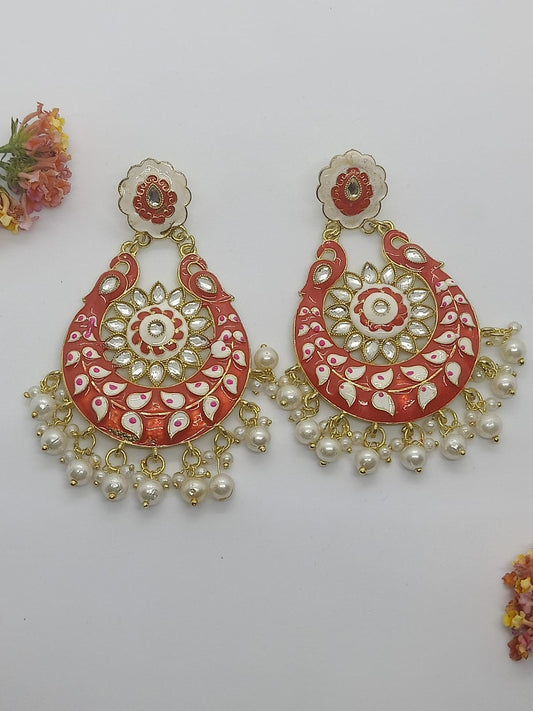 Red Meenakari Chandbali