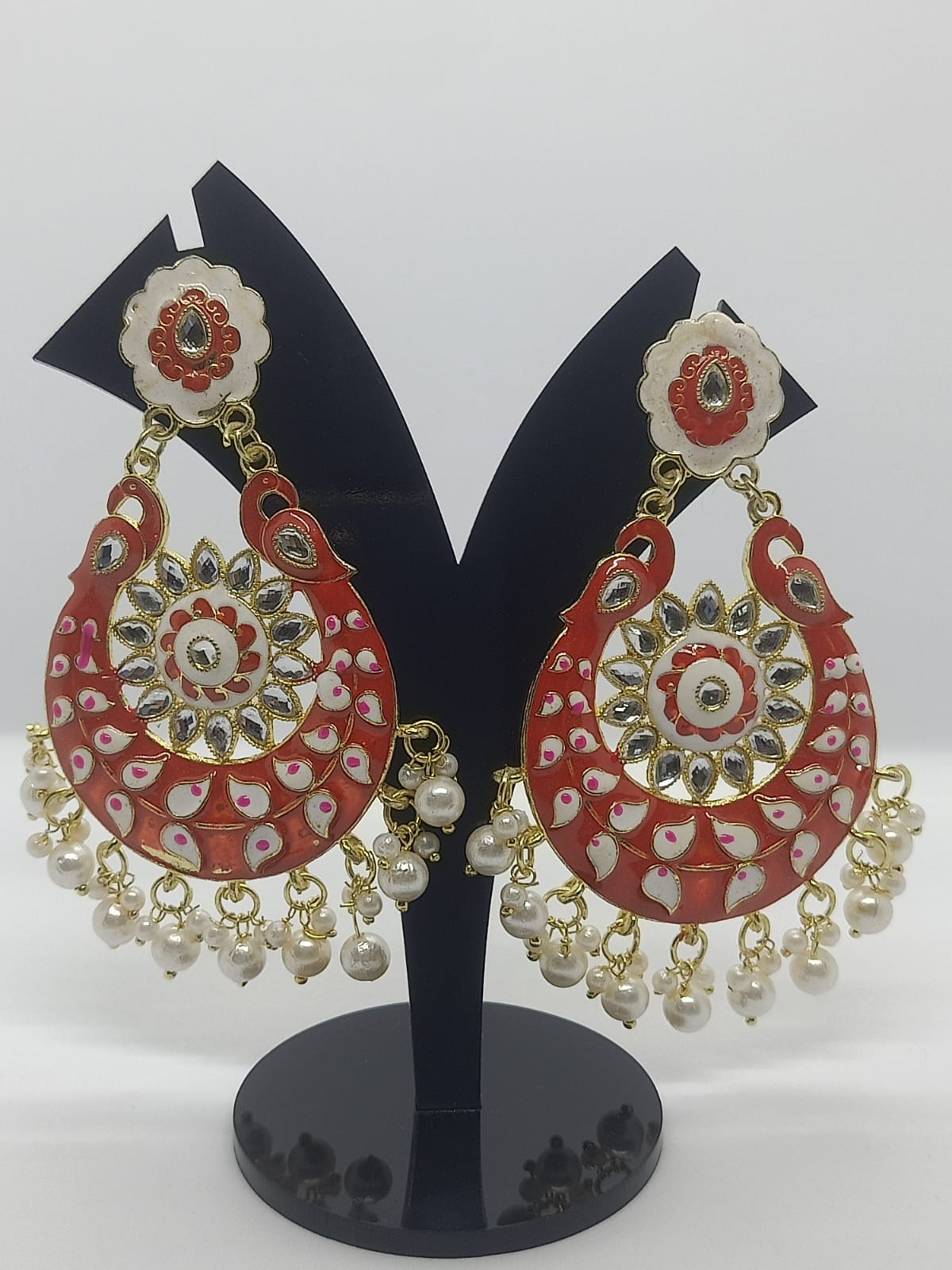 Red Meenakari Chandbali