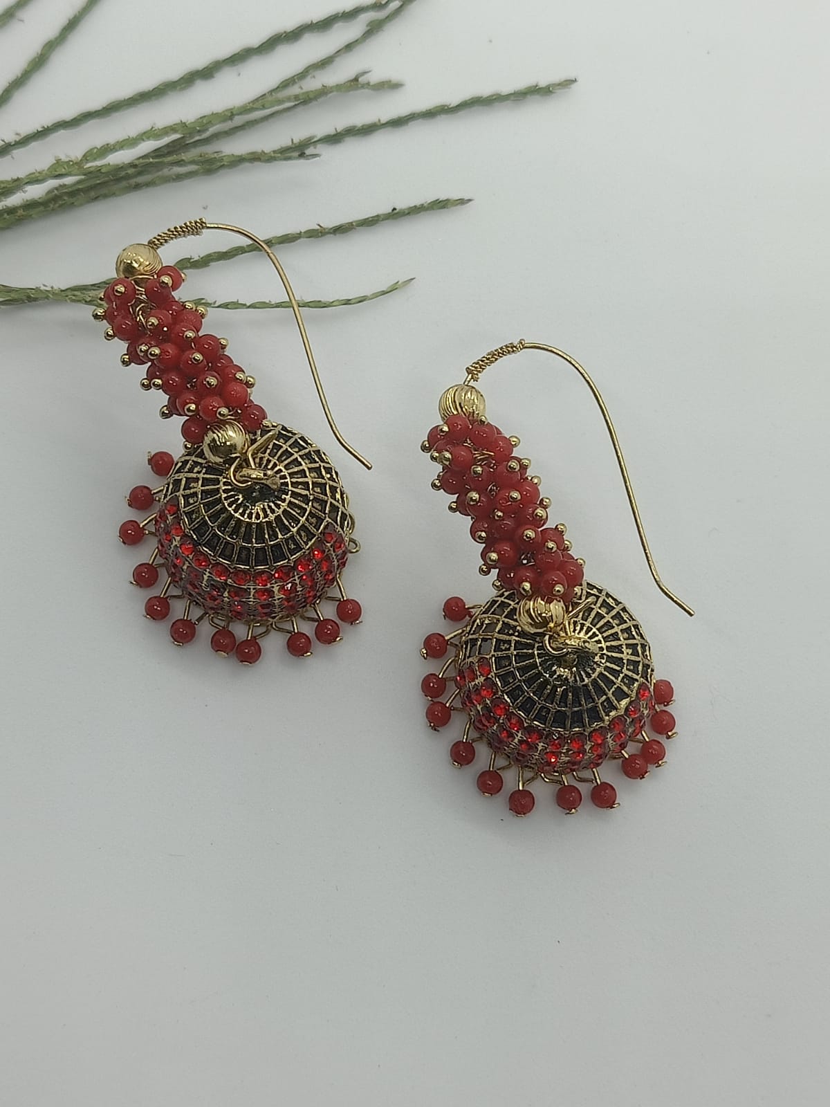 Red Pearls Ethnic Jhumka