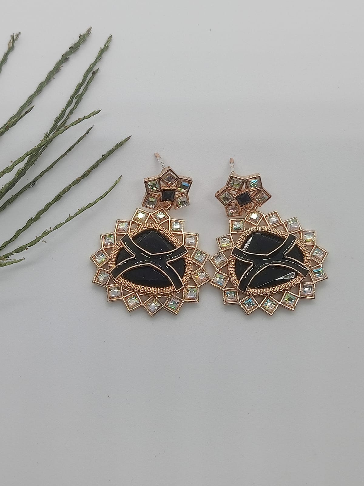 Rose Gold Black Earrings